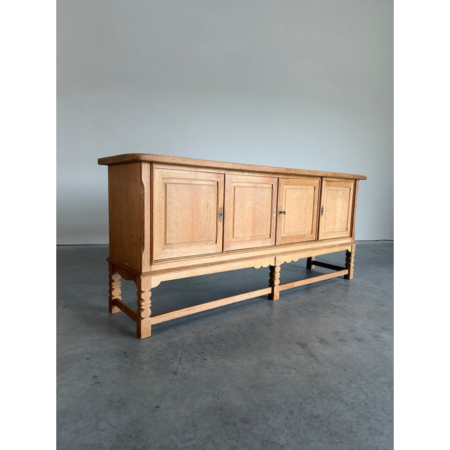 Rustic European Mid Century Danish Oak Henning Kjaernulf Style Credenza For Sale - Image 3 of 12