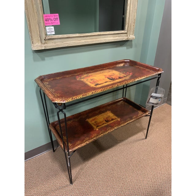 1920s French Two Tier Metal Tole Tray Console or Accent Table For Sale - Image 4 of 11