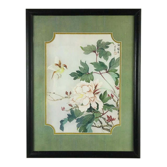 Framed Chinese Apple Blossom Bird Print For Sale