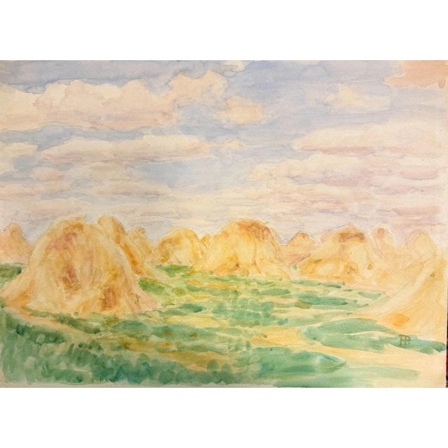 Modern Heinrich Pforr, Haystacks at Knüll Field Landscape Harvest Time, 1890s, Watercolor For Sale - Image 3 of 12