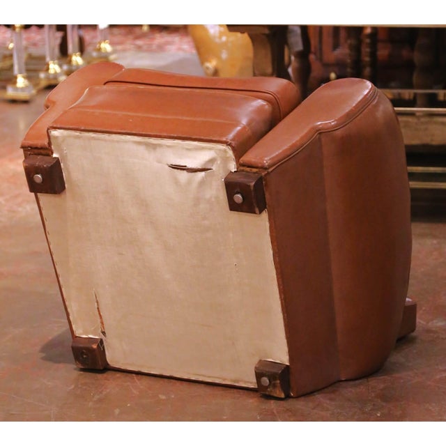 Brown Mid-Century French Art Deco Style Club Chair in Brown Bonded Leather For Sale - Image 8 of 8