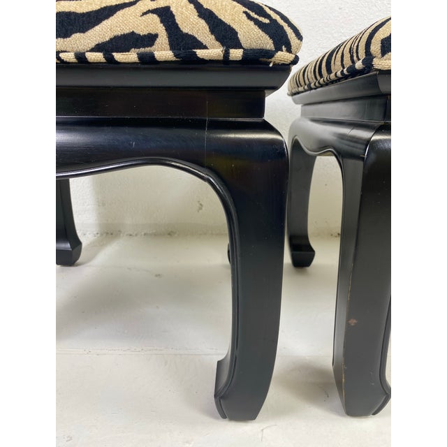 Black Vintage Black Lacquered Chinoiserie Upholstered Benches/a Pair For Sale - Image 8 of 11