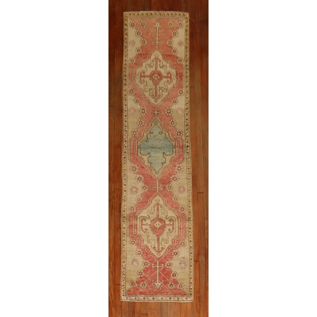 Dark Pink Narrow Vintage Turkish Oushak Runner - 2' x 8'3" For Sale - Image 8 of 8