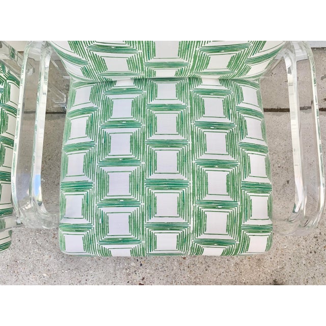Textile Vintage Palm Beach Regency Style Lucite Upholstered Chairs-A Pair For Sale - Image 7 of 13