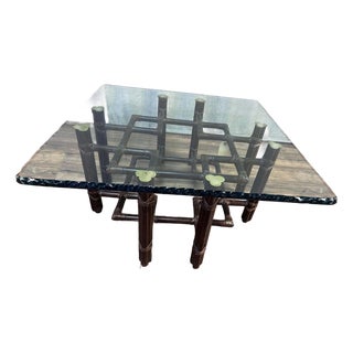 Vintage McGuire Bamboo Rattan Lattice Coffee Table With Pie Crust Glass Top For Sale