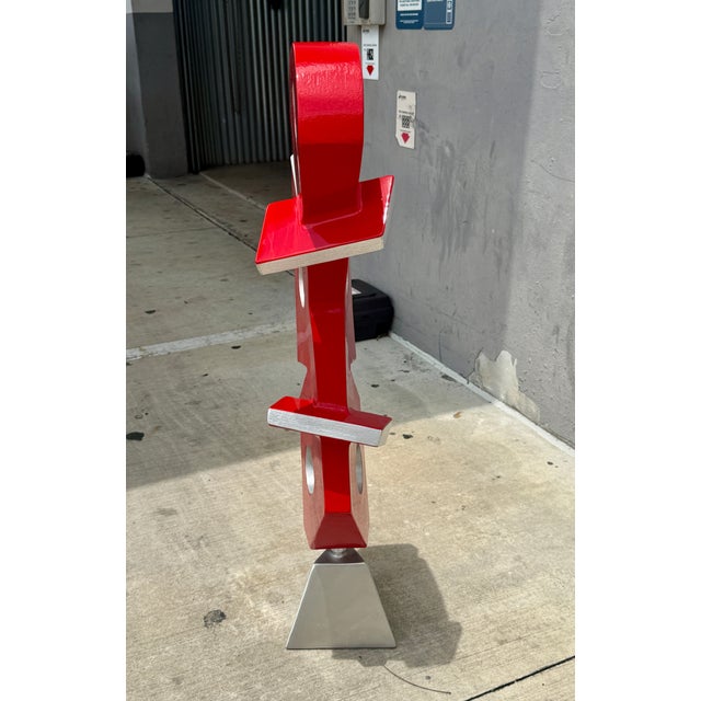 Large Modernist Polychromed Aluminum Sculture Signed sold as found estate fresh. We cant decipher the signature.