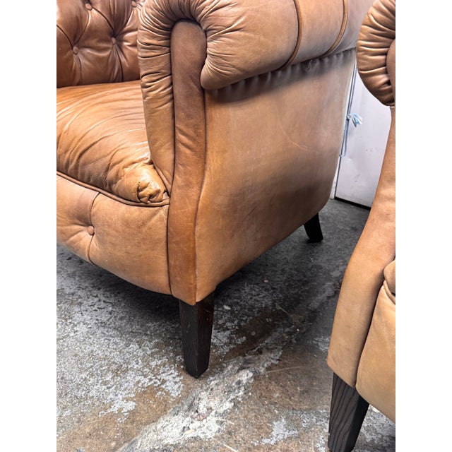 Restoration Hardware 1930's English Tufted Leather Tub Chairs, Pair For Sale - Image 10 of 12
