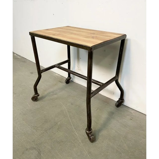 Industrial Side Table on Wheels, 1960s For Sale - Image 4 of 11