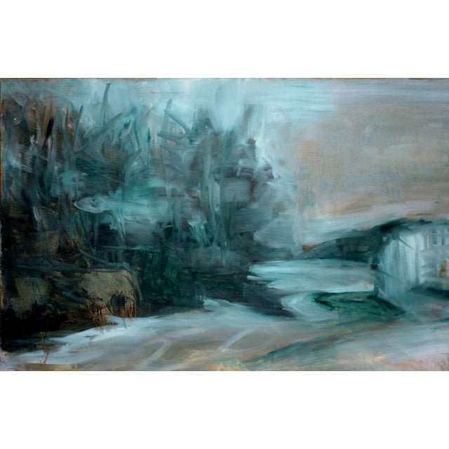 Impressionist Large-Scale Modern Abstracted Teal Landscape by Daniel David Fuentes For Sale - Image 3 of 3