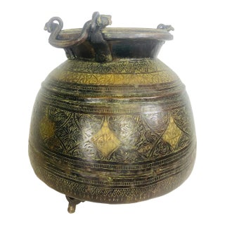 Enormous Hand Forged Solid Brass Morrocan Cauldron. For Sale