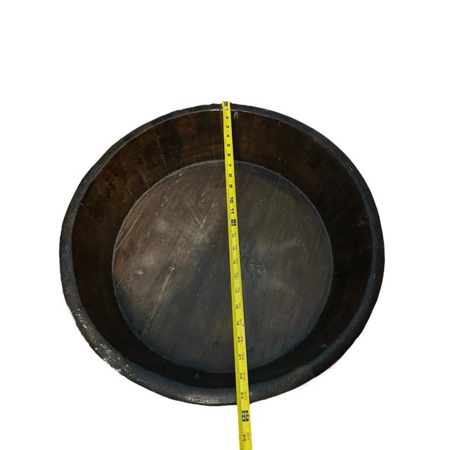 Brown Antique Primitive Bread Dough Bowl Large Wooden Round For Sale - Image 8 of 12