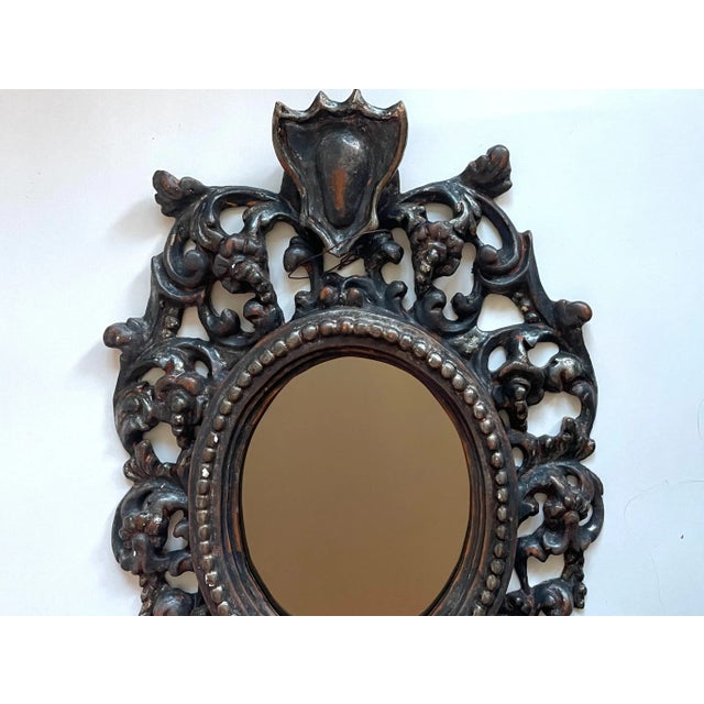 Florence Italy Pair of Silver Crested Antique Rococo Style Mirrors For Sale - Image 4 of 6