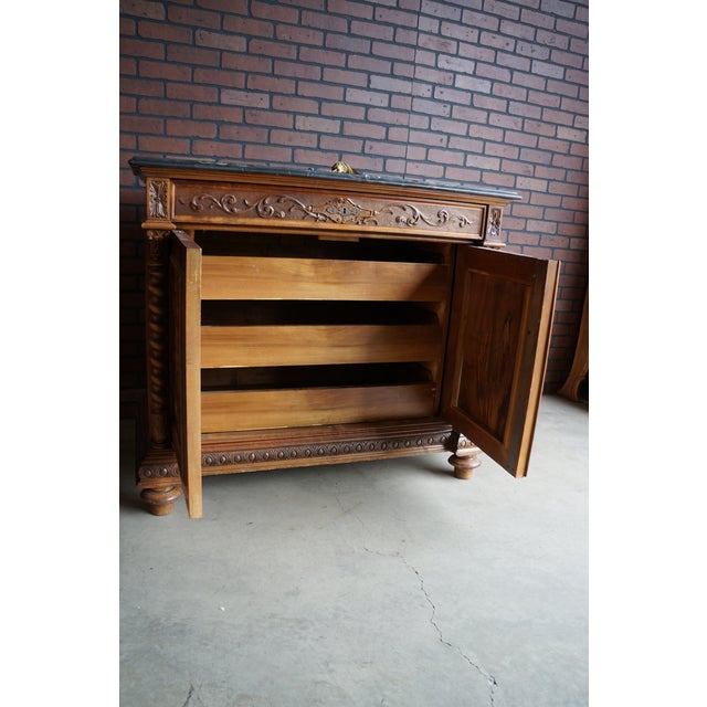 Wood Antique English Style Walnut Marble Top Buffet For Sale - Image 7 of 7