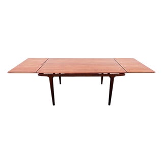 Vintage Danish Modern Teak Draw Leaf Dining Table Attributed to Johannes Andersen For Sale