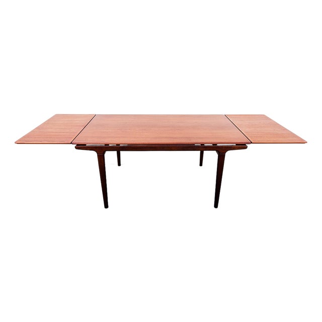 Vintage Danish Modern Teak Draw Leaf Dining Table Attributed to Johannes Andersen For Sale