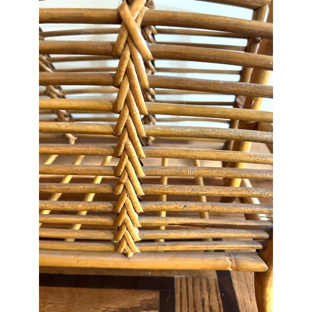 Vintage Rattan & Bamboo Magazine Rack With Curved Handle For Sale - Image 13 of 15