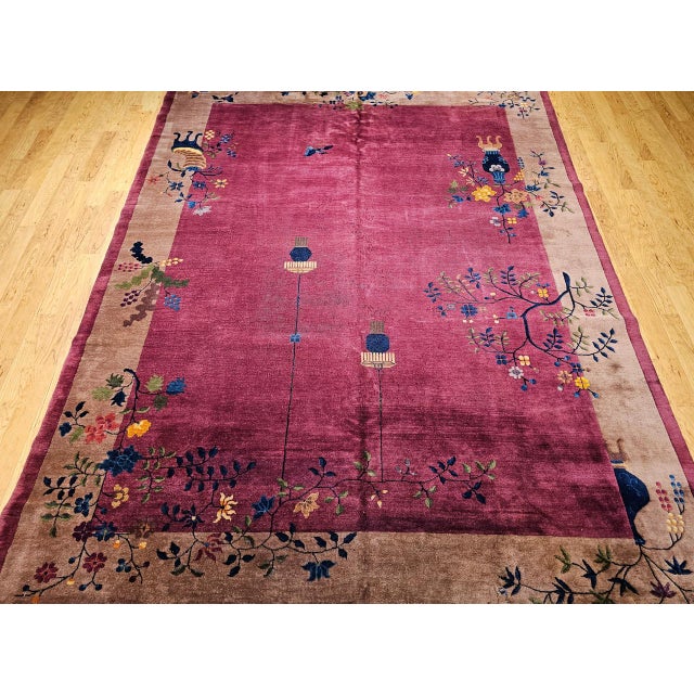 Vintage Chinese Art Deco Hand-Knotted Rug, Floral Motif, Wool, 1900s, 9' x 12' For Sale - Image 13 of 18