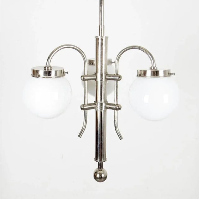 Bauhaus Glass & Steel Pendant Lamp For Sale - Image 3 of 4