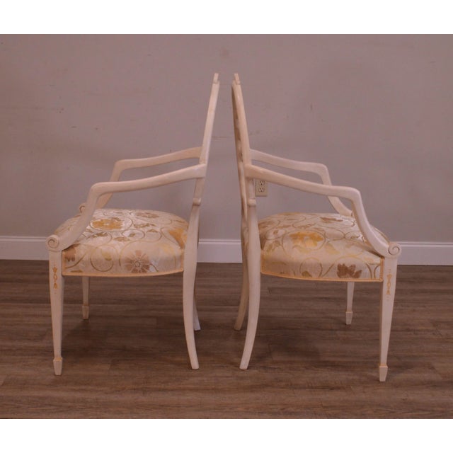 Karges Furniture Hepplewhite Style Custom Adams Hand Painted Prince of Wales Armchairs - a Pair For Sale - Image 4 of 12
