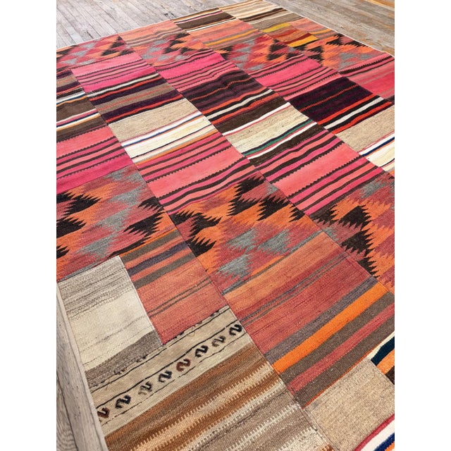 1930s Multicolored Field Geometric Antique Turkish Village Kilim Flatweave Rug For Sale In New York - Image 6 of 6