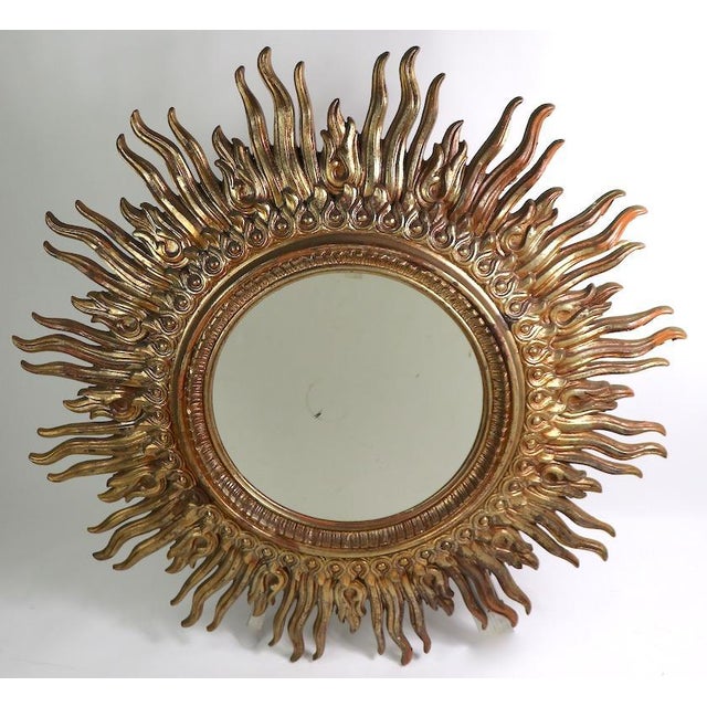Large Decorative Sunburst Starburst Mirror With Cast Plastic Frame