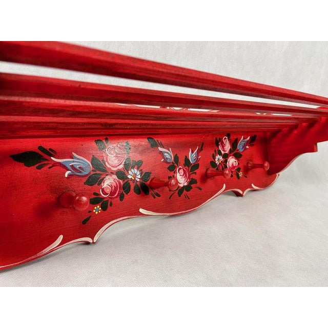 Austrian Hand-Painted Carved Wall Coat Rack, 1960s For Sale - Image 12 of 14