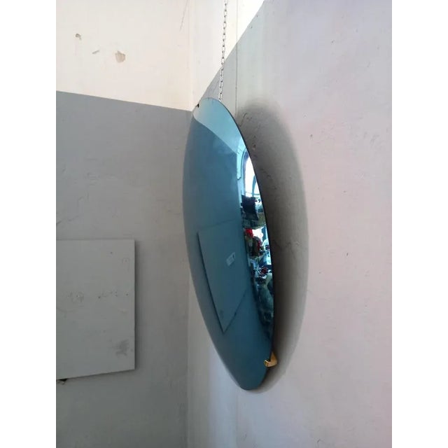 Mid-Century Modern Convex Blue Mirror with Adjustable Iron Structure For Sale - Image 3 of 10