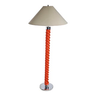 Vintage Pop Art Style Orange Postmodern Twisted Pole Floor Lamp Att to Kovacs C 1970's For Sale
