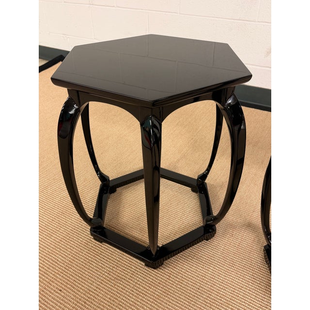 Baker Furniture Company Michael Taylor Black Lacquer Side Tables From Baker Furniture For Sale - Image 4 of 8
