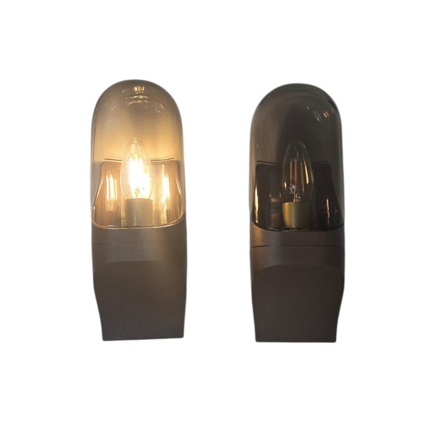 Vintage Space Age Wall Lamps in Smoked Glass, 1970s, Set of 2 For Sale - Image 4 of 15
