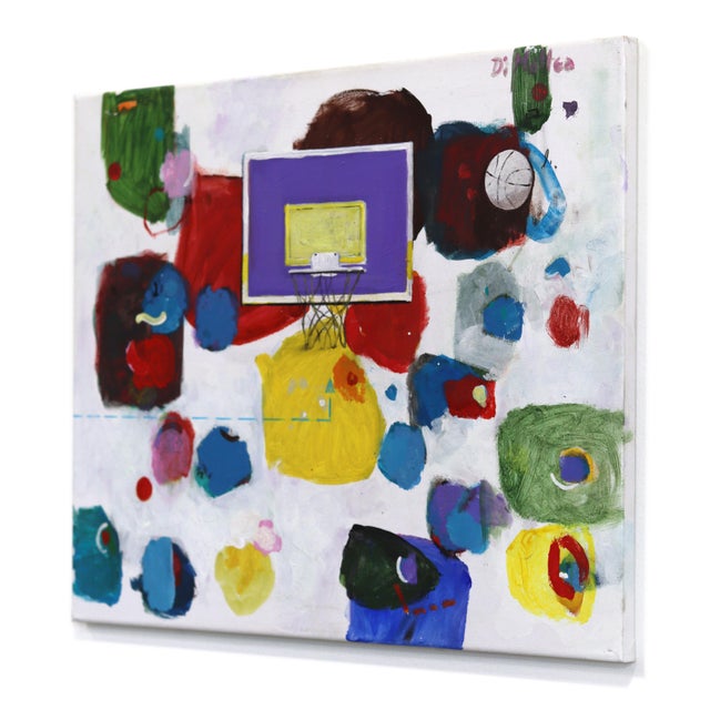 Abstract Nba R - Original Colorful Basketball Pop Art Oil Painting on Canvas For Sale - Image 3 of 9