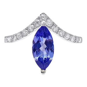 Marquise Cut Tanzanite Curved Ring in 18k White Gold, Size 5.5