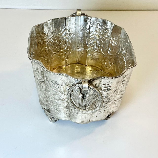 Silver Late 19th C Antique Hollywood Regency Boho Chic Hand Wrought Hammered Silverplate Planter. For Sale - Image 8 of 15