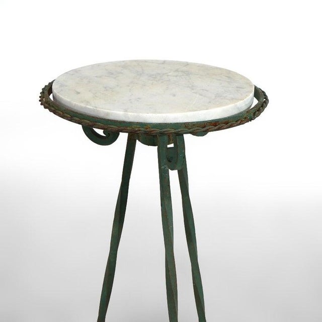 Metal Antique Arts & Crafts Oscar Bach Style Wrought Iron & Marble Plant Stands C1920 For Sale - Image 7 of 11