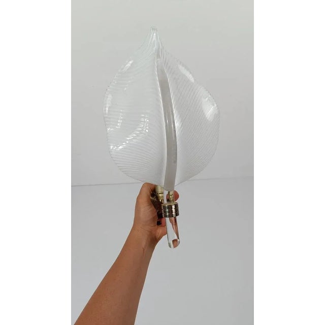 Mid 20th Century Modern White Striped Murano Glass Leaf Sconce, Italy, 1960s For Sale - Image 11 of 18