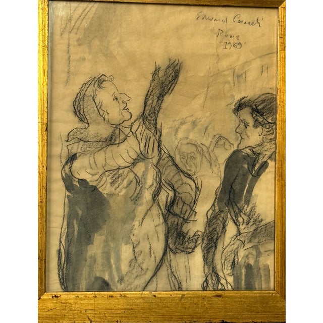 Edward Casaceli (b. around 1920–1980), expressive charcoal sketch on paper titled "Rome" 1969 and signed upper right....