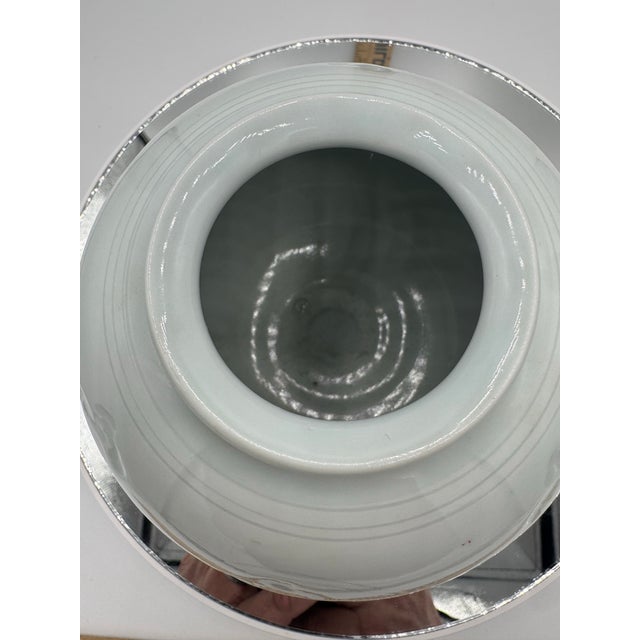 1940s Vintage Rare Crane Design Celadon Glazed Ceramic Pottery Korean Moon Vase Signed For Sale - Image 5 of 7