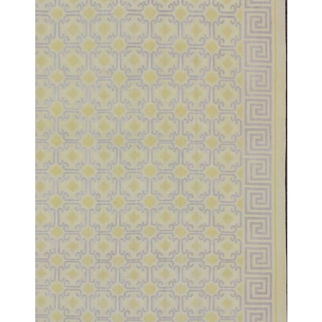 Large Vintage Indian Cotton Dhurrie Rug in Buttery Yellow and Light Lavender. Keivan Woven Arts / rug ROD-4472, country of...
