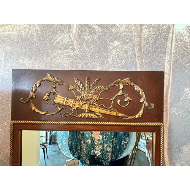 Traditional Empire Style Mahogany Wall Mirror With Brass Ormolu Crest For Sale - Image 3 of 5
