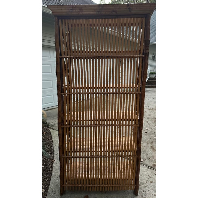Mid 20th Century Hollywood Regency Bamboo Rattan Étagère Bookcase For Sale - Image 9 of 10