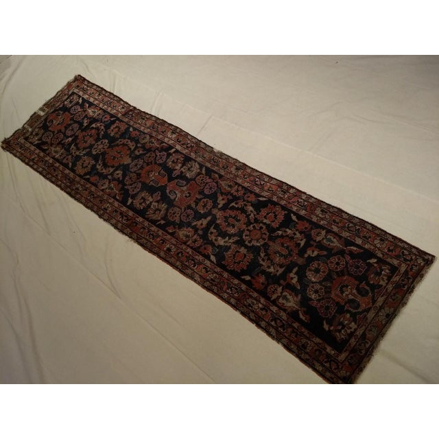 Antique Persian Sarouk Lilian Runner Rug, Hand-Knotted Wool, Floral Pattern, Navy & Red, 3x9 For Sale - Image 4 of 12