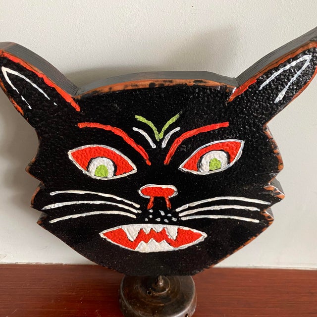 Antique Wood Folk Art Vintage Halloween Cat on Metal Base For Sale In Sacramento - Image 6 of 7