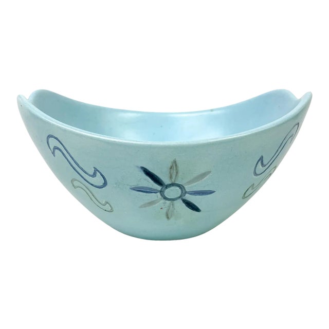1965 Hand Painted Baby Blue Bowl Art Pottery Signed Bea Grant For Sale