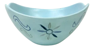 1965 Hand Painted Baby Blue Bowl Art Pottery Signed Bea Grant