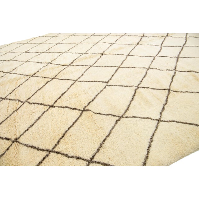 Ivory Contemporary Moroccan Style Oversize Wool Rug With Geometric Design For Sale In New York - Image 6 of 10