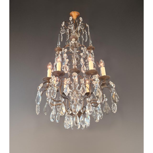 Antique French Napoleon III Brass Crystal Chandelier Gothic Style 6 Lights For Sale - Image 4 of 10