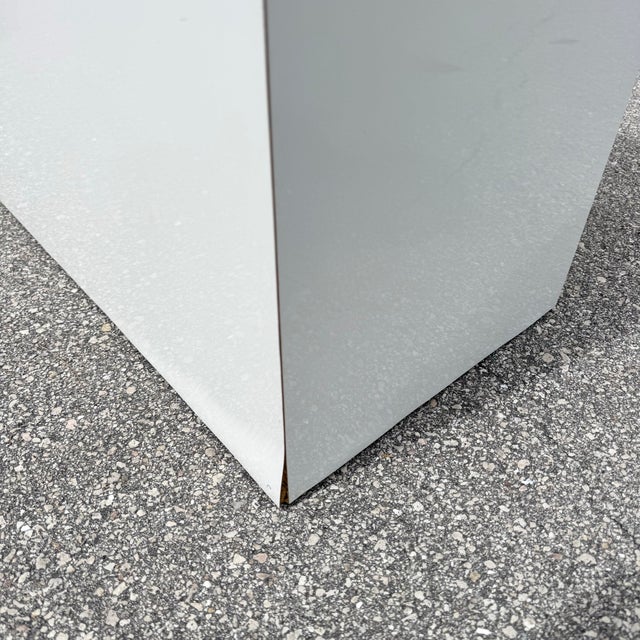 Postmodern White Gloss Laminate King Size Platform Bed With Storage Headboard For Sale - Image 10 of 11