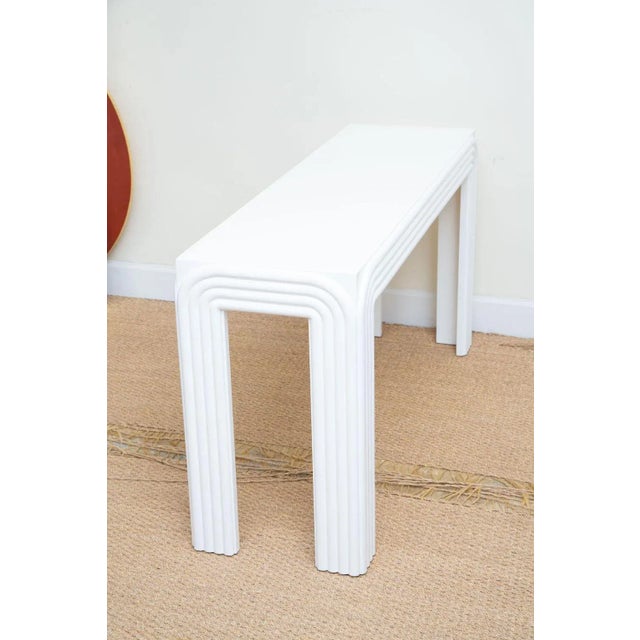 1980's White Lacquered Wood Rectangle Console and or Sofa Table Restored For Sale - Image 9 of 11