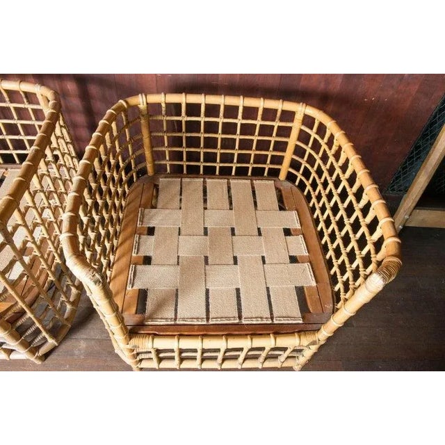 1970s Henry Olko Mid-Century Modern Square Series Rattan Armchairs - A Pair For Sale - Image 10 of 12
