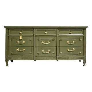 Mid Century Transitional Credenza Lowboy Dresser by Drexel in Green - Newly Painted For Sale